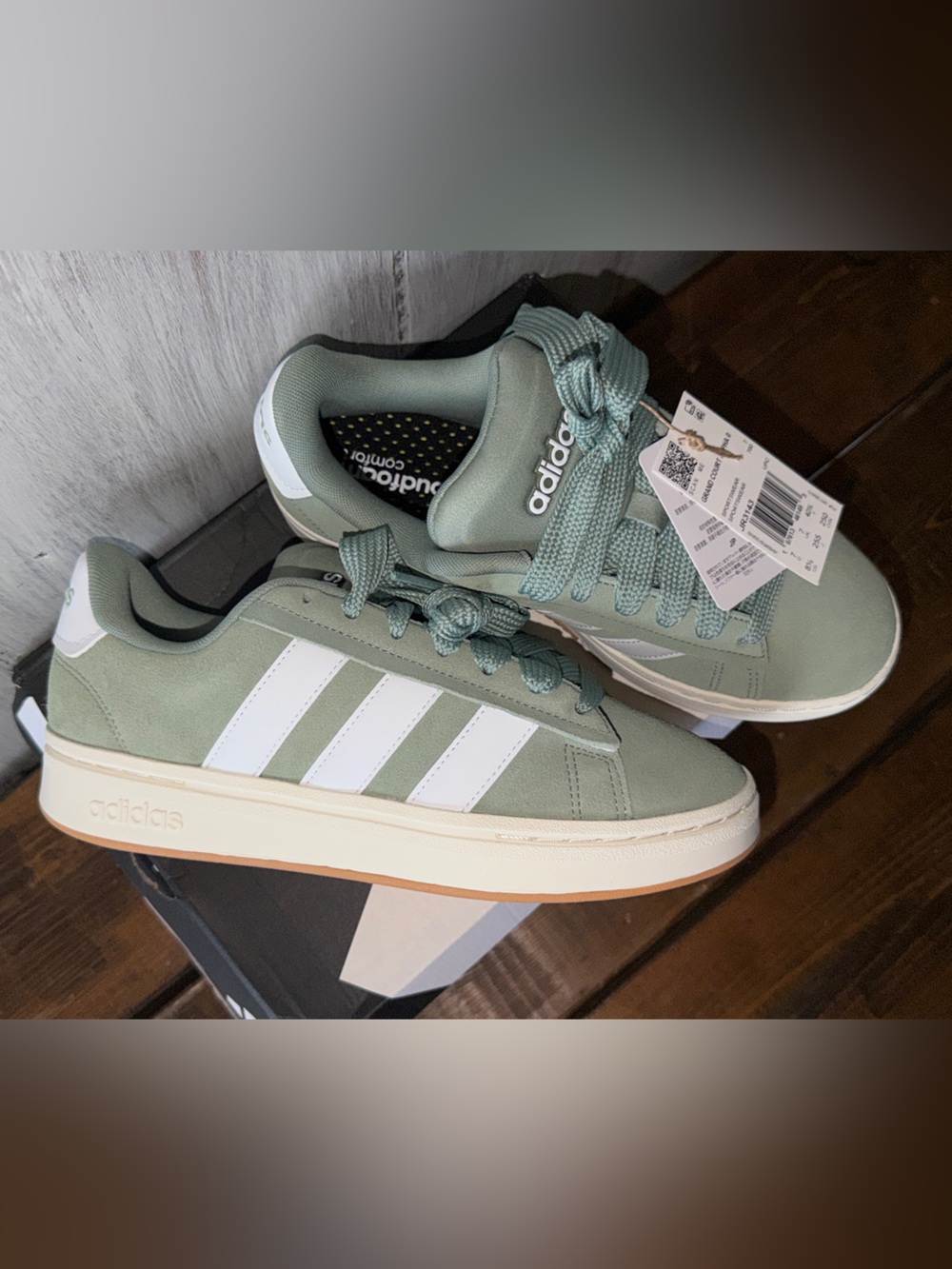 adidas Grand Court Alpha 00s Green Sneakers with White Stripes